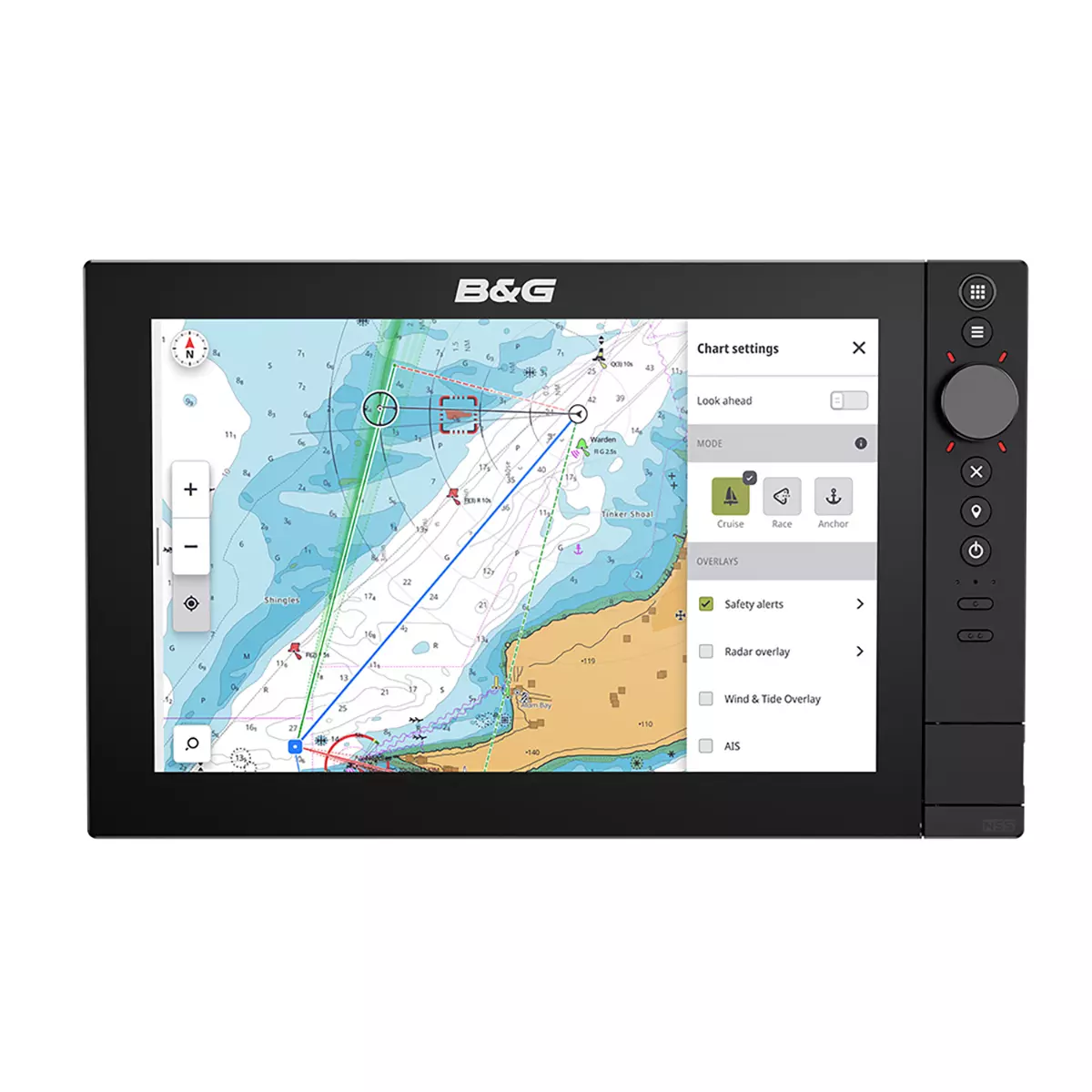 10-inch-SolarMAX-IPS-touchscreen-showing-BG-SailSteer-data-and-high-resolution-C-MAP-DISCOVER-X-charts.webp B&G Zeus SR 10 Sailing Chartplotter