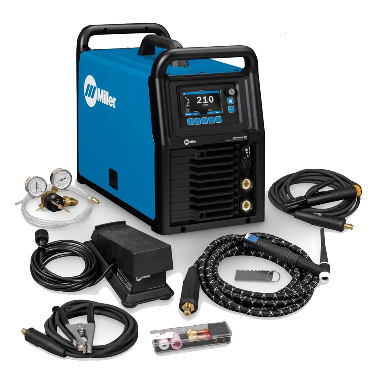 Miller-Electric-Syncrowave-212-Air-Cooled-TIG-Welder-front-LCD-interface.webp Miller Electric Syncrowave 212 Air-Cooled TIG Welder